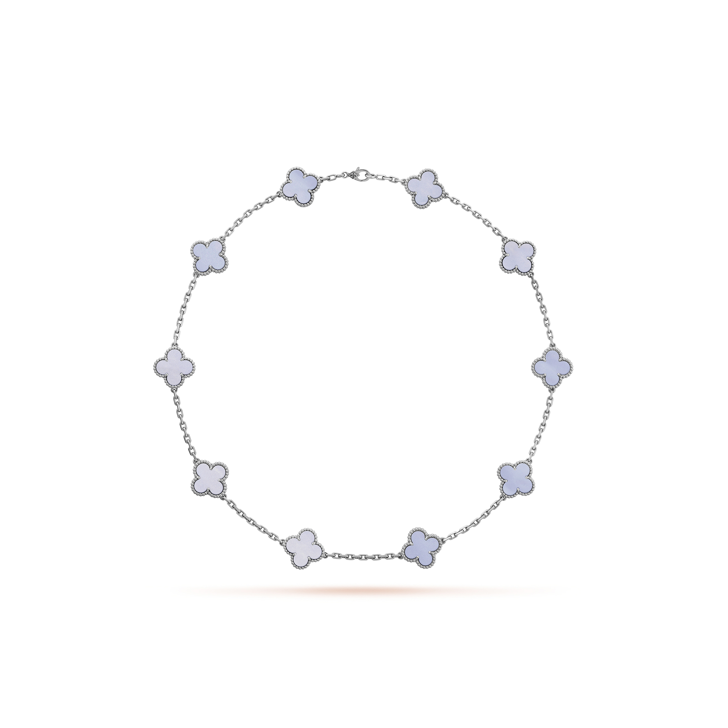 V*N CL*F arpels vintage alhambra necklace, 10 motifs - white gold, chalcedony  vcard34800